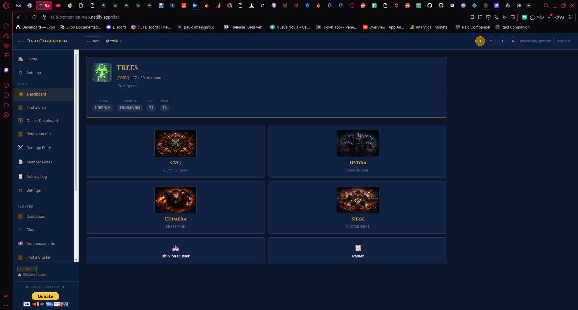Clan dashboard in Raid Companion