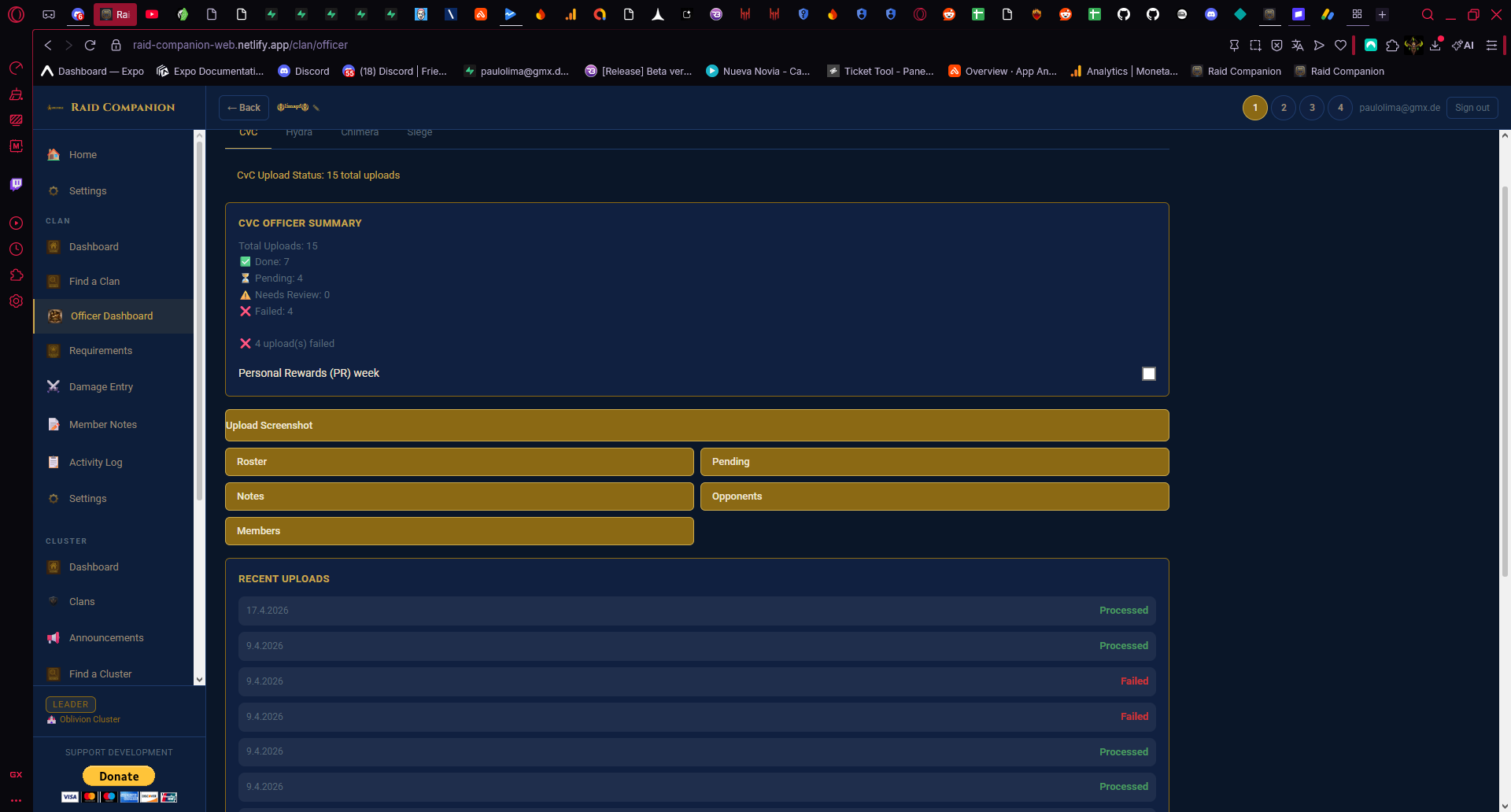 Officer dashboard in Raid Companion
