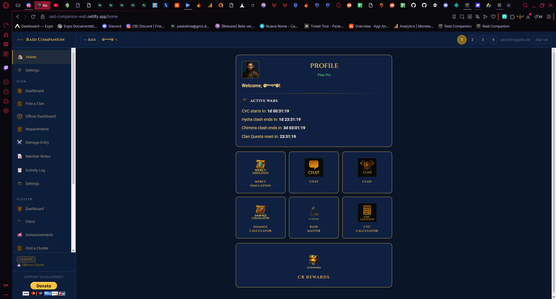 Raid Companion web app home screen