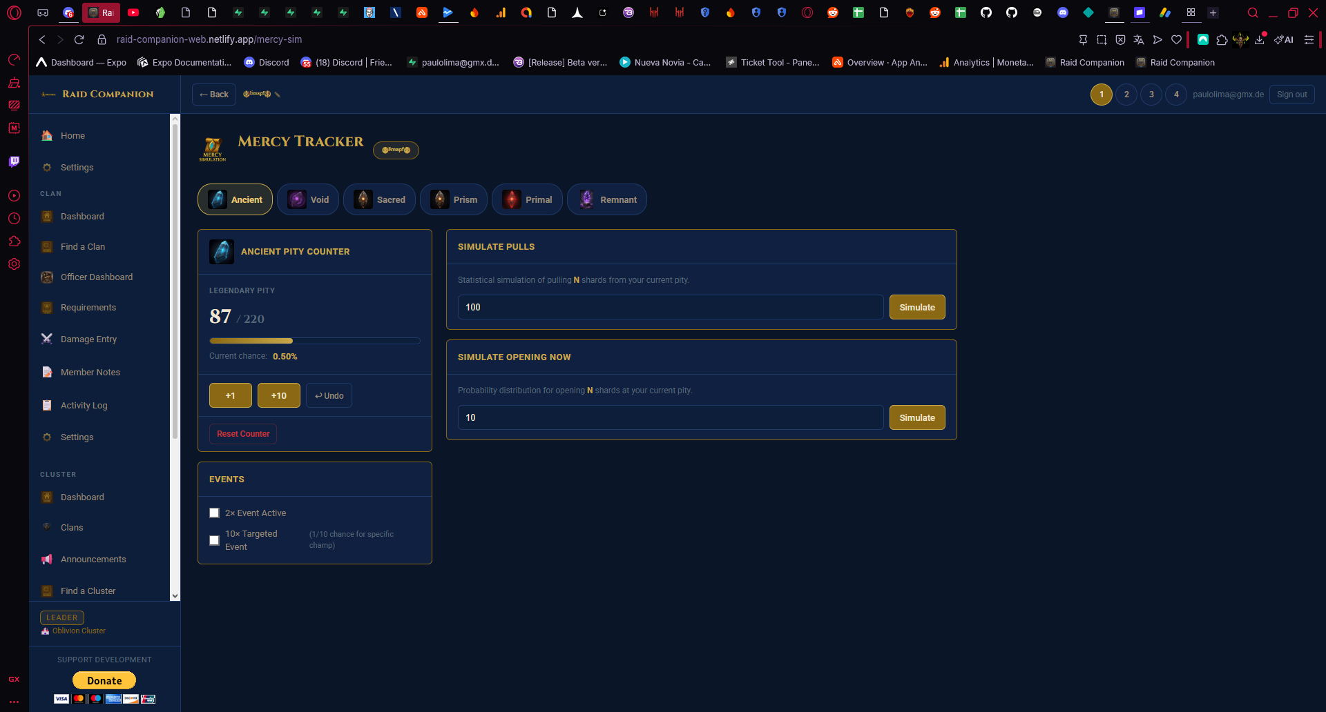 Mercy Tracker screen in Raid Companion